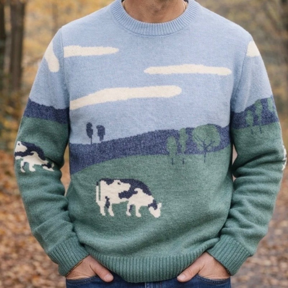 Vamtac Cow Sweater Harajuku Farm Cottagecore Soft Unisex Grandpa Men S Women‎ M